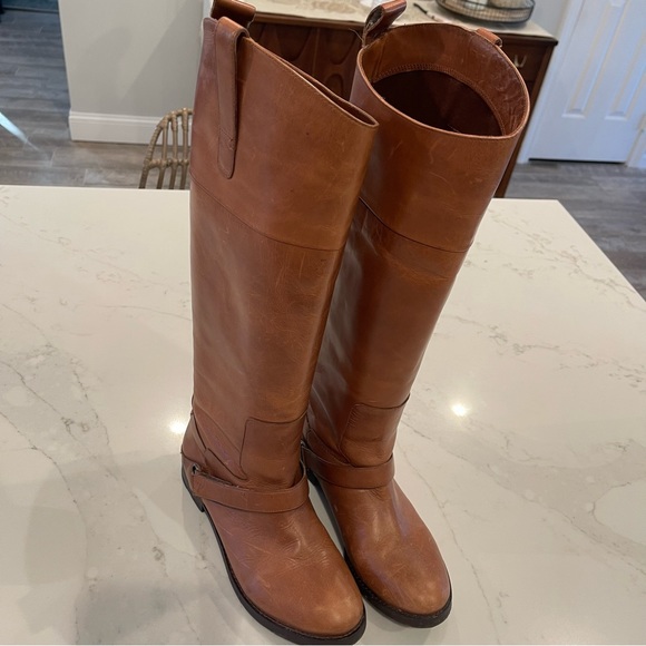 MLE chestnut brown tall distressed leather riding boots - Picture 5 of 15